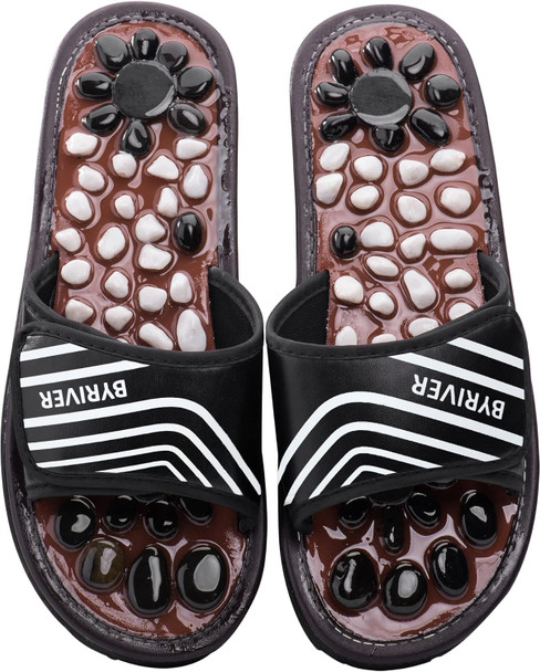 Acupressure Foot Mat Pebble Massager Relaxer Pain Relief Health Sandals Slippers Relaxation Gifts For Men Women (Black25)