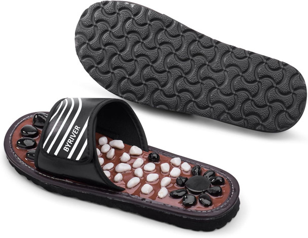 Acupressure Foot Mat Pebble Massager Relaxer Pain Relief Health Sandals Slippers Relaxation Gifts For Men Women (Black25)