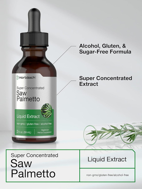 HorbAach Saw Palmetto Liquid Extract  2 Fl Oz  Alcohol  Vegetarian, Non-Gmo, Gluten Herb Supplement