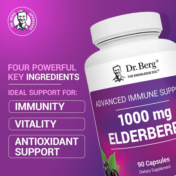Dr. Berg Black Elderberry Capsules (Advanced Immune Support) With 15,000 Iu Vitamin D, 60 Mg Of Zinc, & 90 Mg Of Camu Camu - (4-In-1) Sambucus Elderberry Immune Support Supplement - 90 Capsules