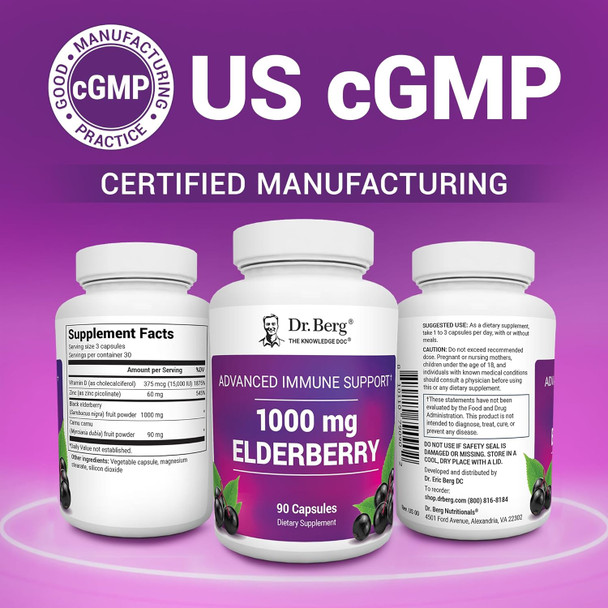 Dr. Berg Black Elderberry Capsules (Advanced Immune Support) With 15,000 Iu Vitamin D, 60 Mg Of Zinc, & 90 Mg Of Camu Camu - (4-In-1) Sambucus Elderberry Immune Support Supplement - 90 Capsules