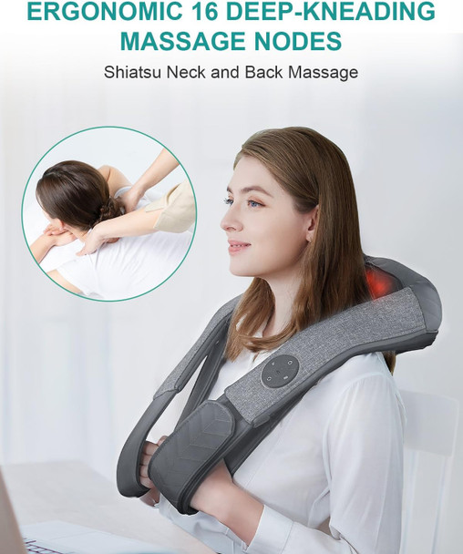 Nekteck Cordless Neck And Back Massager For Pain Relief Deep Tissue, Shiatsu Neck Massager With Heat, Portable Massage Pillow For Shoulder, Leg, Body Muscle, Home, Office, Car, For Men Women