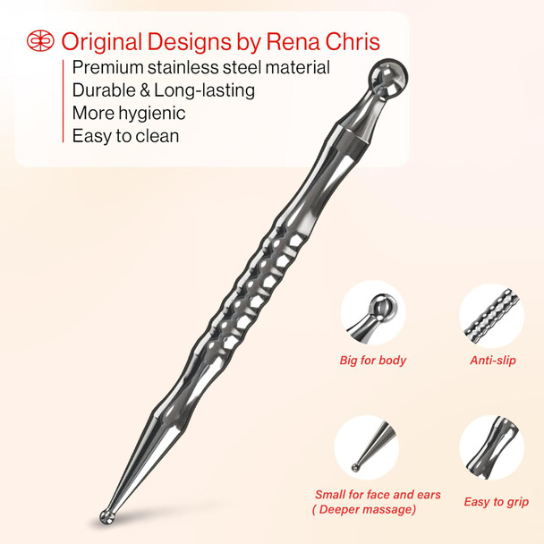 Rena Chris Stainless Steel Gua Sha And Acupuncture Pen, Manual Reflexology Tools For Muscle Tension And Pain Relief, Acupressure Pen And Gua Sha Set With Reflexology Chart, Easy To Use