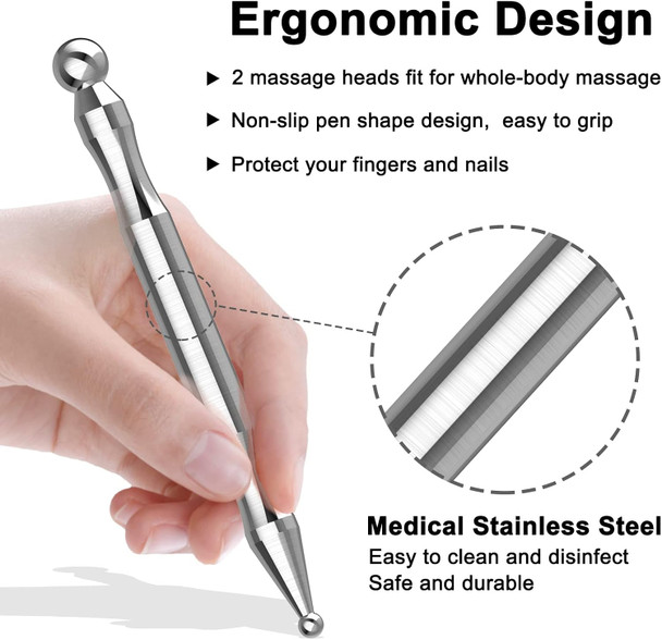 Acupuncture Pen - Stainless Steel Manual Acupuncture Pen - For Full-Body Deep Tissue Merdian Pain Relief & Facial Massage