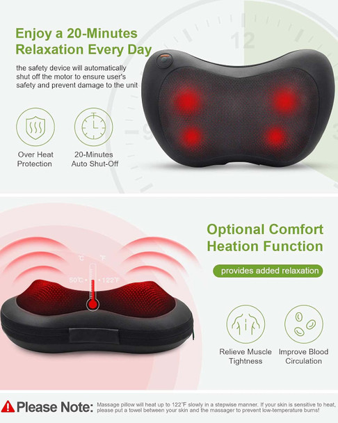 UBack Massager Pillow With Remote Control -Deep Tissue Neck Massager With Heat And Shiatsu Kneading For Shoulder Leg Foot Body Pain Relief -Massage Pillow For Home Car Office Gifts For Women/Men