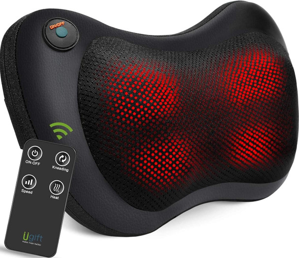 UBack Massager Pillow With Heat And Shiatsu Kneading For Shoulder Leg Foot Body Pain Relief -Deep Tissue Neck Massager With Remote Control -Massage Pillow For Home Car Office Gifts For Women/Men