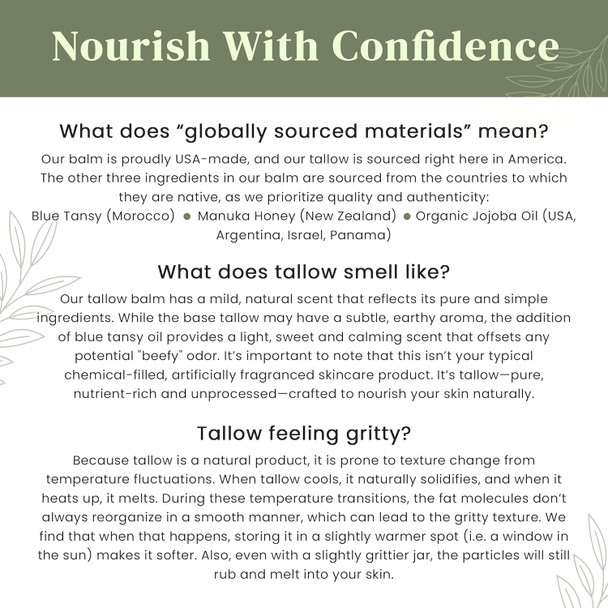 Organic Grass-Fed Beef Tallow For Skin - Whipped Tallow Face Moisturizer - Tallow Balm W/ Manuka Honey, Blue Tansy Oil, Organic Jojoba - 2Oz Beef Tallow For Face - Beef Tallow And Honey Balm