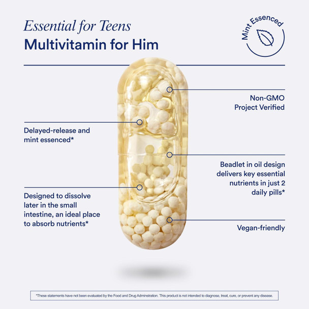 Ritual Teen Vitamins For Boys - Zinc, Vitamin A And D3 For Immune Function Support, Omega-3 Dha & B12 For Brain Health, Non-Gmo, Mint Essenced, 30 Day Supply, 60 Vegan Capsules