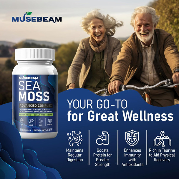 Irish Sea Moss 6000Mg - 2000Mg Black Seed Oil Ashwagandha Burdock Root Ginger Capsules - Advanced Seamoss Vitamin Multi Mineral Complex Supplement Pills For Men Women