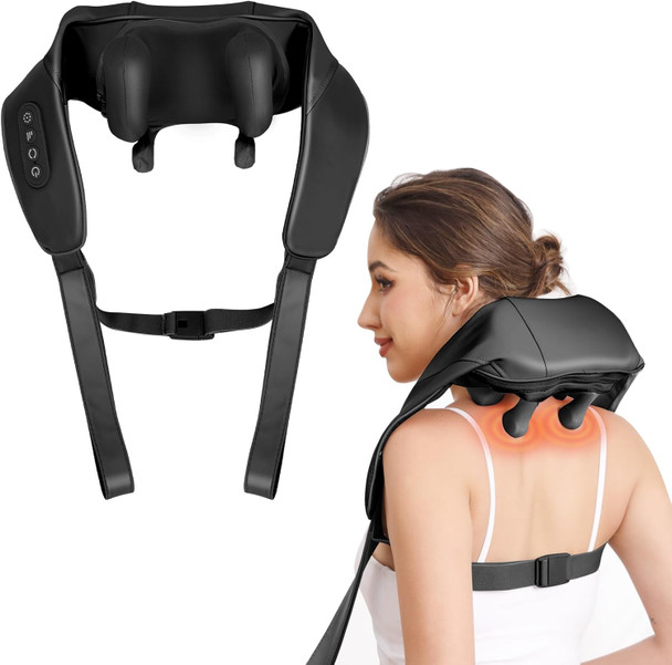 Neck Massager, Cordless Deep Tissue 6D [Noiseless Long Life] Hand Kneading Shoulder Massager With Heat, Portable Shiatsu Electric Massager For Relax Muscles Home & Office & Car Use