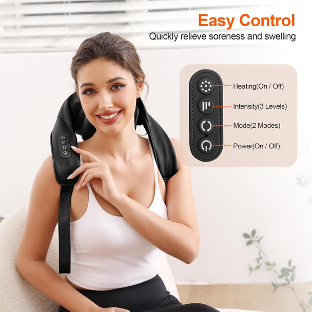 Neck Massager, Cordless Deep Tissue 6D [Noiseless Long Life] Hand Kneading Shoulder Massager With Heat, Portable Shiatsu Electric Massager For Relax Muscles Home & Office & Car Use