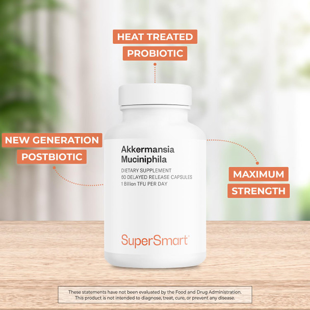 Supersmart - Akkermansia Muciniphila Postbiotic 1 Billion Non-Living Cells Per Day (Maximum Strength) - Glp-1, Digestive & Gut Health Supplement  Non-Gmo & Gluten - 60 Delayed Release Capsules