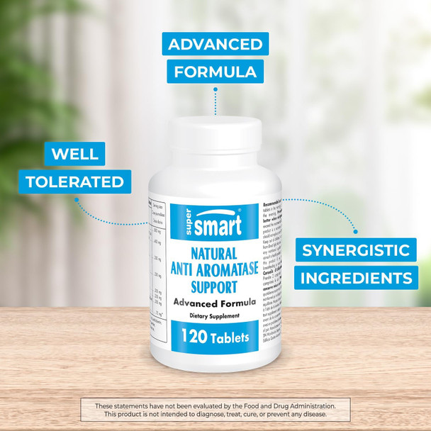 Supersmart - Natural Anti Aromatase Support (Advanced Formula) - With Dim, Genistein, Chrysin - Aromatase Inhibitor Supplement  Non-Gmo & Gluten - 120 Tablets