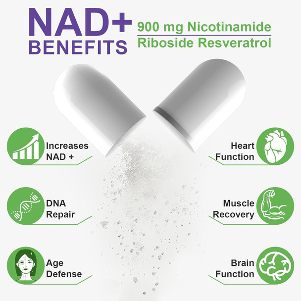 Nad Supplement Capsules- Nad Supplement 900Mg Pure Organic -High Purity Nad Supplement-Nad Nicotinamide Riboside, Resveratrol, Quercetin-Resveratrol Supplement-Ultra Strength 160 Capsules