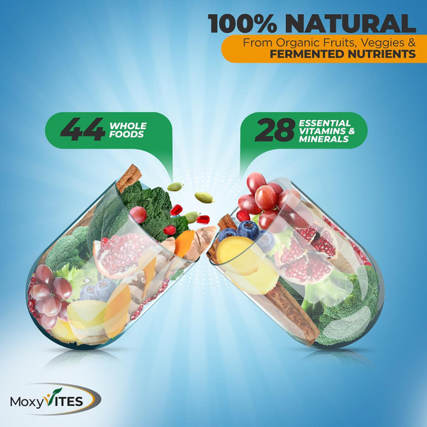 MoxyVites Mens Multivitamins - Daily Mens Vitamins With 44 Organic Whole Food - Multivitamin For Men With Iron & Fermented Nutrients - Vegan Daily Vitamin For Men With B-Complex, Probiotics, Omegas