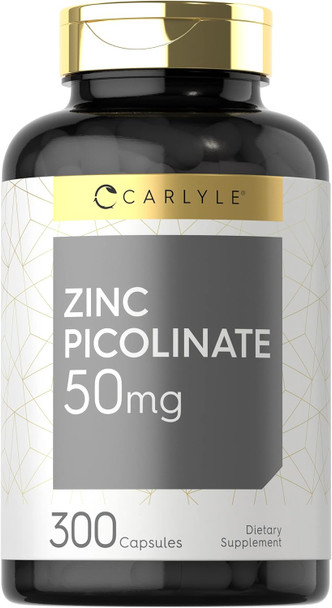 Carlyle Zinc Picolinate 50Mg  300 Capsules  Non-Gmo And Gluten Supplement