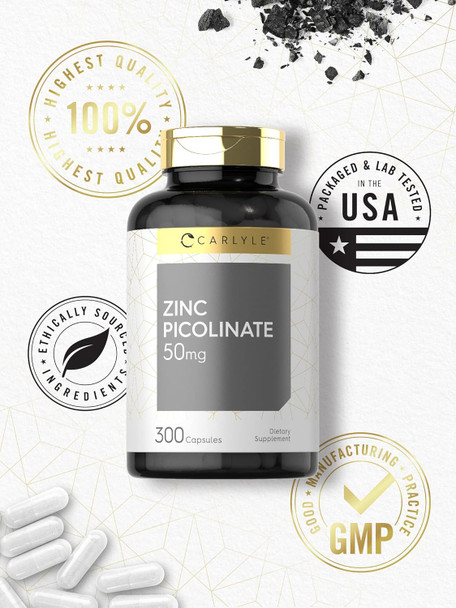 Carlyle Zinc Picolinate 50Mg  300 Capsules  Non-Gmo And Gluten Supplement
