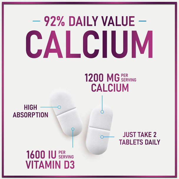 Calcium Supplement For Women 1200 Mg Plus 1600Iu Vitamin D3, Bone Health, Teeth & Immune Support - Calcium With Extra Strength Vitamin D High Absorbable Premium Calcium Carbonate - 60 Tablets