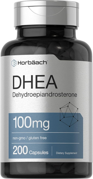 HorbAach Dhea 100Mg  200 Capsules  Supplement For Men And Women  Non-Gmo, Gluten Free
