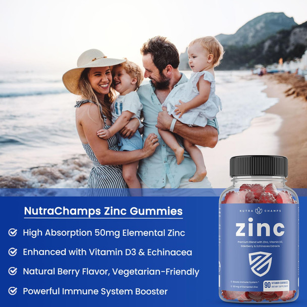 Zinc Gummies  4-In-1 Zinc Gummies Adult  Zinc Chewable 50Mg  Chewable Zinc Supplement Gummies With Vitamin D3 2000 Iu, Elderberry & Echinacea  Immune, Heart & Brain Support  180 Count (2 Pack)
