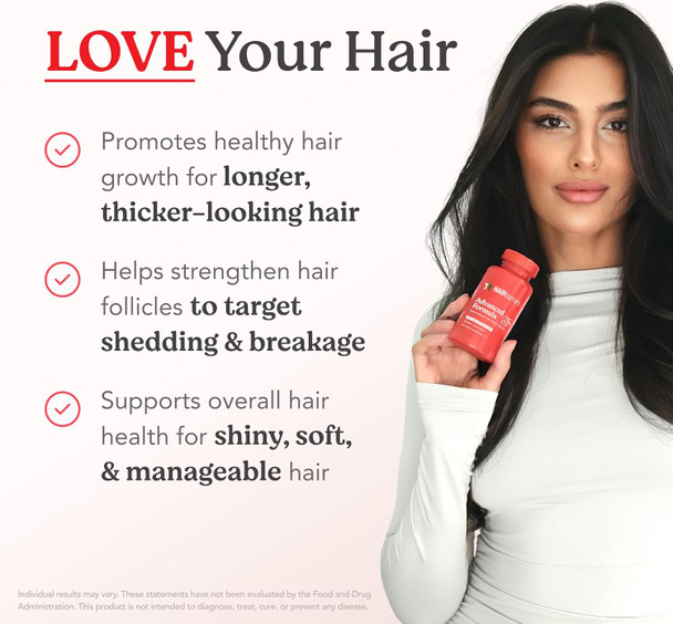 HAIRtamin Advanced Formula Hair Growth Supplement for Women & Men Supports Stronger Longer Visibly Thicker Hair With 5000 mcg Biotin Vitamins & Antioxidants 100% Vegan – 1 Month Supply