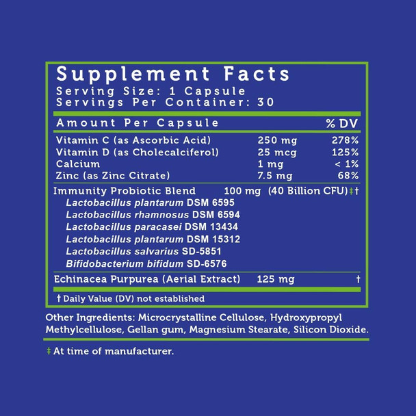 Lovebug Probiotics Immune Support Daily Probiotic For Men & Women, 40 Billion Cfu & 6 Strains, Includes Vitamin C, Zinc & Echinacea, 30 Capsules, Vegan & Non-Gmo