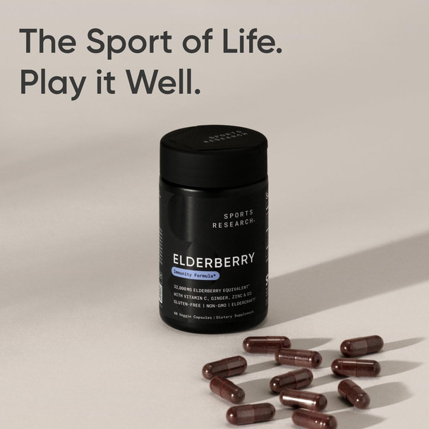 Sports Research Elderberry + D3 5000Iu With Zinc, Ginger & Vitamin C - Daily Immune Support Supplement For Adults - Non-Gmo Project Verified (60 Veggie Capsules)