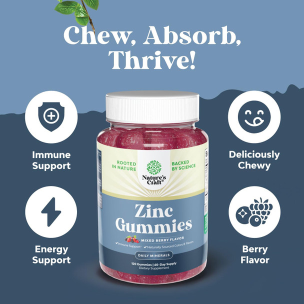 Extra Strength Zinc Gummies For Adults - Chewable Zinc Citrate 50Mg Immune Support Gummies For Adults - Kosher Halal Gluten And Gelatin Non-Gmo Nut Great Tasting Zinc Gummies Adult Formula