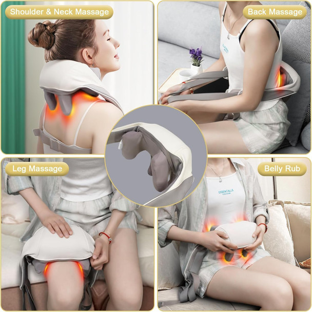 Hwtong Neck Massager With Heat, Cordless Deep Tissue 6D Expert Kneading Massage, Shiatsu Neck And Shoulder Massage Pillow For Neck, Traps, Back And Leg Pain Relief, Ideal For Family