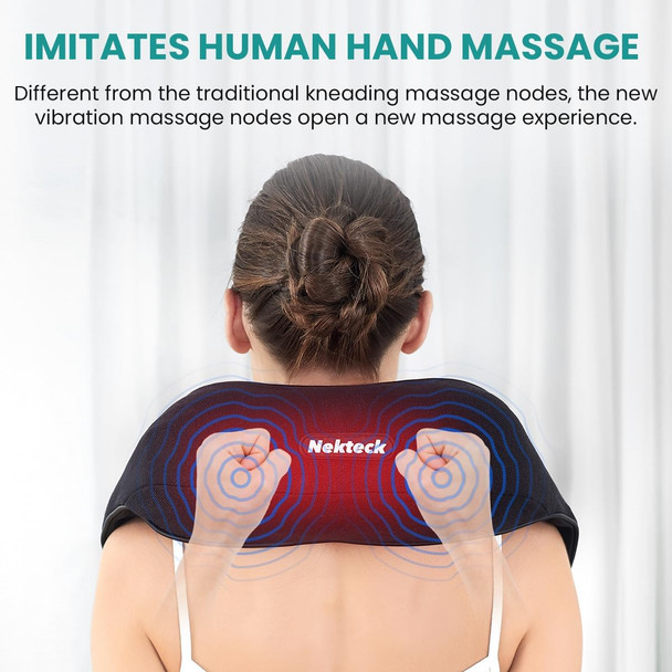 Nekteck Vibrating Neck And Back Massager With Soothing Heat, Electric Deep Tissue Massage Pillow For Shoulder, Leg, Body Muscle Pain Relief, Home, Office, And Car Use, Gifts For Men Women Mom And Dad