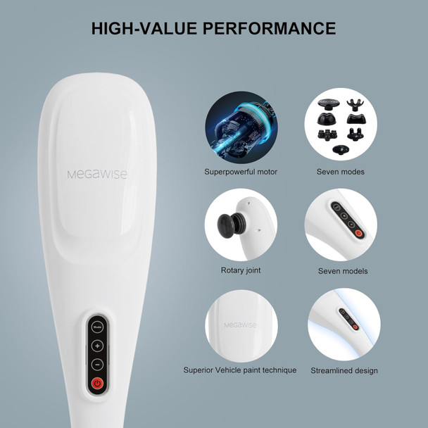 Megawise Handheld Back Massager  Deep Tissue Percussion Relief For Back, Neck, Shoulders, Waist Legs, Full Body For Improved Blood Circulation And Fatigue Relief (Pearl White 6Ft Corded)
