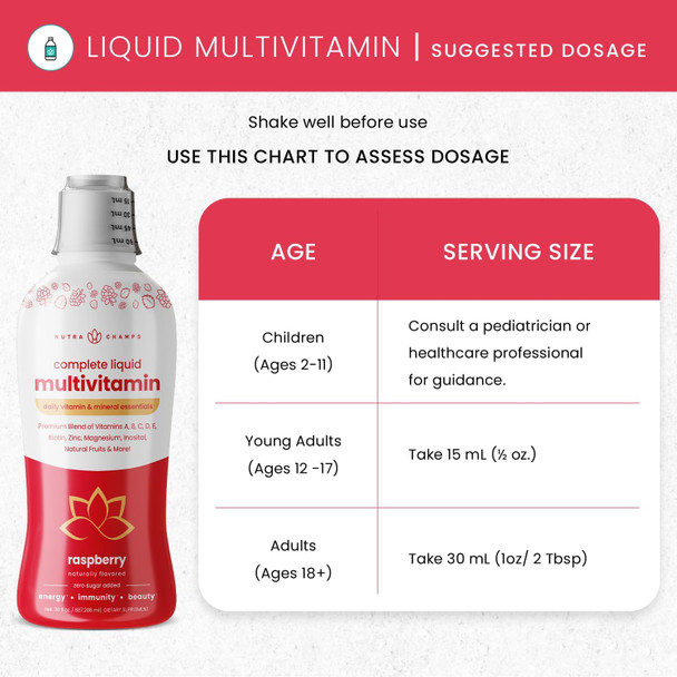 Nutrachamps Complete Liquid Multivitamins  No Added Sugar  Liquid Vitamins For Women, Men & Kids  Vegan Liquid Vitamin Multimineral Supplement  Energy, Immunity & Beauty