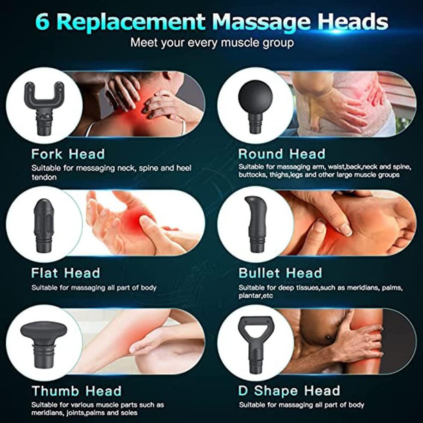 Massage Gun, Electric Back Massages For Pain Relief, 6 Adjustable Speed & 6 Specialized Massager Head, Ergonomic Desion, Chargeable Portable Handbag Muscle Massage Gun Athletes&Office Workers
