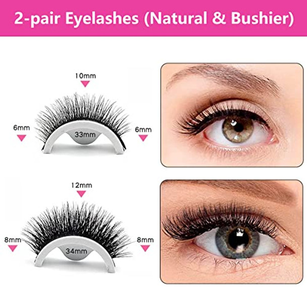 Reusable Self Adhesive Eyelashes Natural Look, Reusable Adhesive Eyelashes No Glue And Easy To Put On, Self Adhesive Eyelashes Reusable Self Sticking(2-Pairs )
