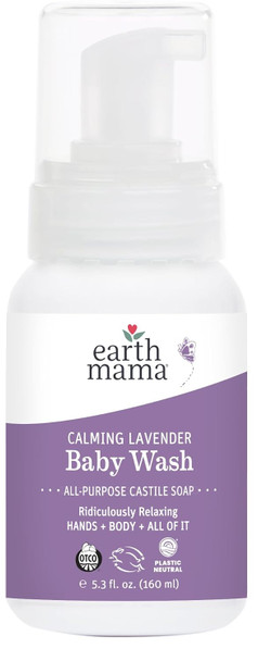Earth Mama Calming Lavender Baby Wash Liquid Foaming Hand Soap, Organic All-Purpose Lavender Body Wash For Sensitive Skin, Castile Soap With Coconut Oil, Shea Butter, Calendula, & Aloe, 5.3 Fl Oz