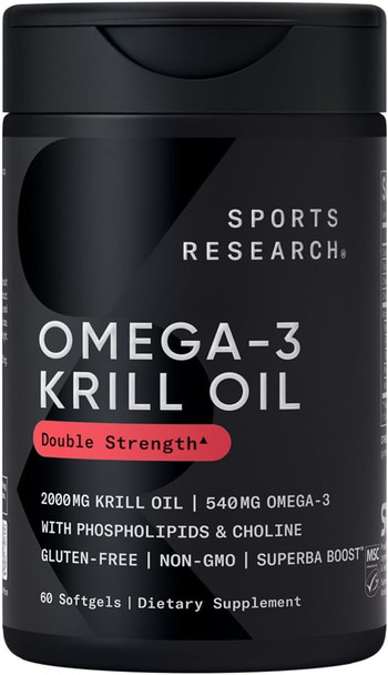 Sports Research Antarctic Krill Oil 2000Mg Softgels - Burpless Omega 3 Supplement With Astaxanthin, Phospholipids & Choline - Msc Certified Sustainable & Gluten - 60 Count
