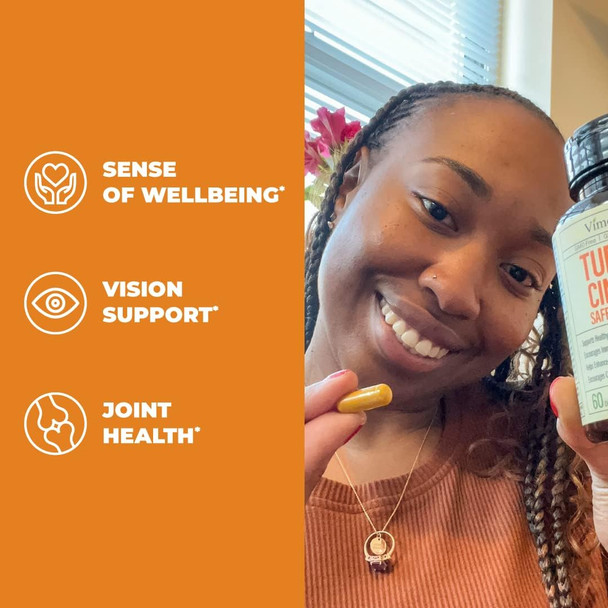 Turmeric Saffron Supplements With Cinnamon Powder & Cardamom - Antioxidant Joint Support Supplement Contains Turmeric Curcumin With Black Pepper For Mood, Memory, Eye Health & Well-Being - 60 Capsules