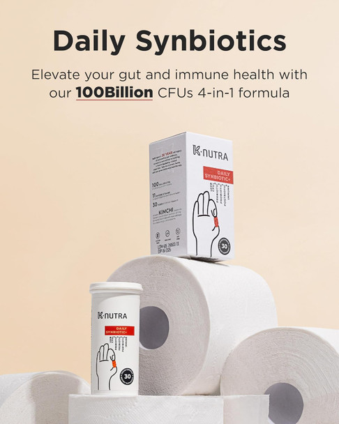 K-Nutra Daily Synbiotic+(30 Capsules) Holiday Gifts Advanced 4-In-1 (Pre+Pro+Postbiotics+Immune) 100 Billion Cfus Probiotic Blend, Digestive Health & Immune Support Probiotics For Women Men Postbiotic
