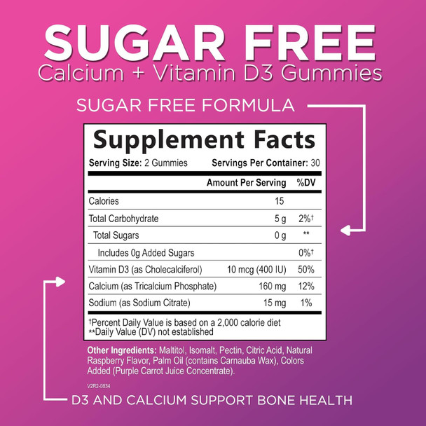 Calcium Supplements For Women + 400 Iu Vitamin D3 - Sugar-Calcium Chews Gummy For Bone & Immune Support, Supports Teeth & Bone Strength, Chewable Calcium Supplement For Women & Men - 60 Gummies