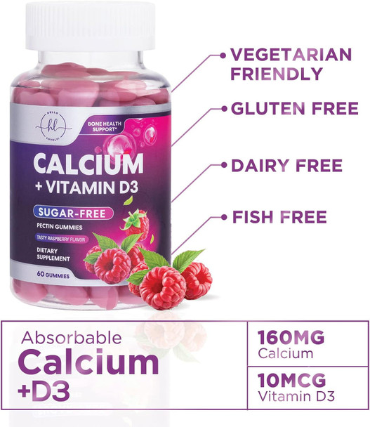 Calcium Supplements For Women + 400 Iu Vitamin D3 - Sugar-Calcium Chews Gummy For Bone & Immune Support, Supports Teeth & Bone Strength, Chewable Calcium Supplement For Women & Men - 60 Gummies