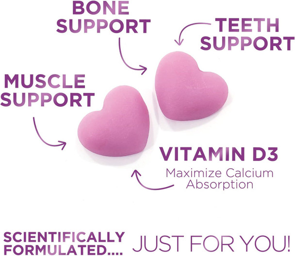 Calcium Supplements For Women + 400 Iu Vitamin D3 - Sugar-Calcium Chews Gummy For Bone & Immune Support, Supports Teeth & Bone Strength, Chewable Calcium Supplement For Women & Men - 60 Gummies