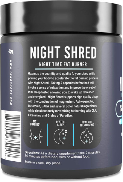Night Shred Fat Burner And Natural Sleep Support  Ashwaganda, 5-Htp, Cla, Melatonin  Appetite Suppressant  Weight Loss Support Nighttime Fat Burning (60 Vegetarian Capsules)