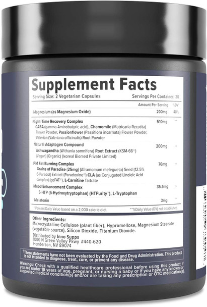 Night Shred Fat Burner And Natural Sleep Support  Ashwaganda, 5-Htp, Cla, Melatonin  Appetite Suppressant  Weight Loss Support Nighttime Fat Burning (60 Vegetarian Capsules)