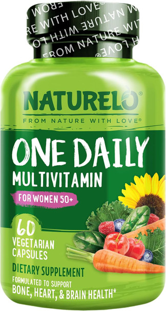 Naturelo One Daily Multivitamin For Women 50+ (Iron Free) - Menopause Support For Women Over 50 - Whole Food Supplement - Non-Gmo - No Soy - 60 Capsules - 2 Month Supply