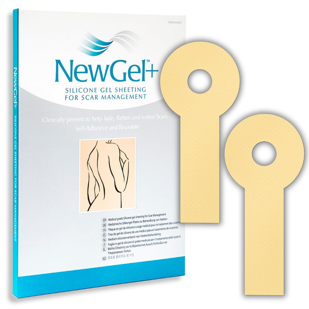 Newgel+ Advanced Silicone Scar Treatment Tape Lollypop Shaped, 1 Mm Thick For Post Breast Surgery Cosmetic Procedure, 2.875" X 6.5", 2-Count - Beige