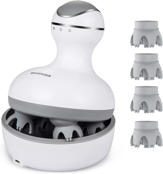 Latme Scalp Massager With 4 Replacement Massage Heads Portable Head Scratcher With Tissue Kneading Nodes Gifts Idea Stress Release Massager For Muscles Shoulder Calf