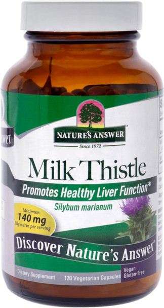 Nature'S Answer Milk Thistle Silybum Marianum Maximum Strength 120 Capsules Silymarin Essential Natural Ingredients Supports Healthy Liver Function Indulgence Indigestion And Upset Stomach