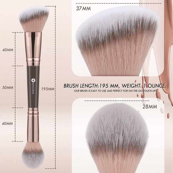 Kingmas Foundation Makeup Brush, Double-Ended Angled/Round Top Contour Brush For Beauty Blending Liquid Powder, Concealer Cream Cosmetics Blush Makeup Brush (Brown)