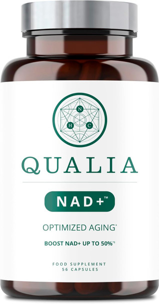 Qualia Nad+ Nicotinamide Riboside Nr Supplement, Can Boost Nad+ Levels Up To 50% With: Nr (Nicotinamide Riboside From Niagen), Niacin & Niacinamide - Vegan (56 Caps), (1 Month Supply)
