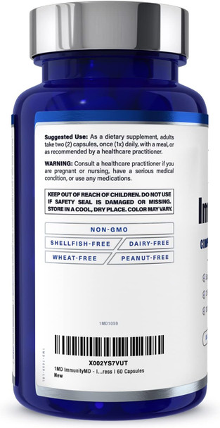 1Md Nutrition Immunitymd - Immune Health Probiotic  Potent, Doctor-Selected Probiotic Strains With Prebiotic - Promote Overall Immune System Strength, Reduce Everyday Stress  60 Capsules